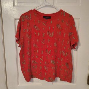 Forever 21 EUC Women's Plus Size 2x Fiery Red Hot Peppers Tee Shirt Crop Style